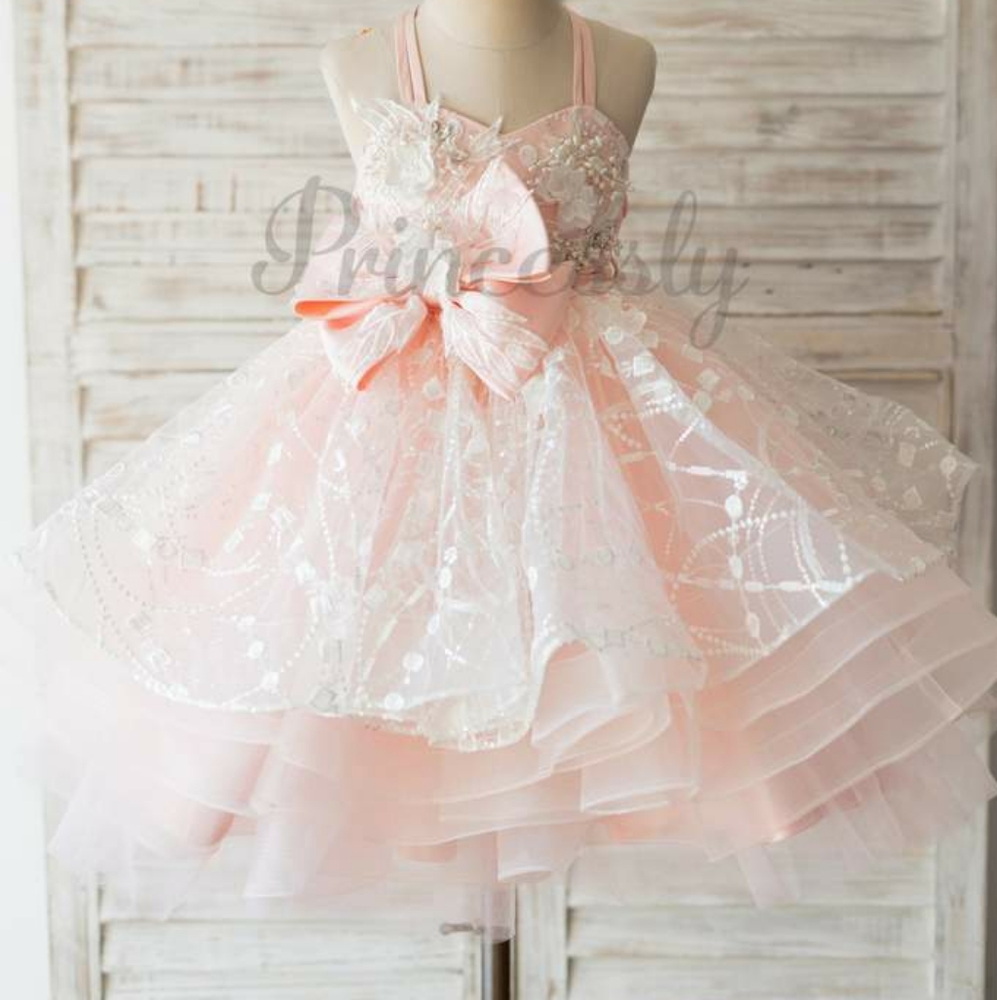 COPY - Beautiful Tulle Sequined Blush Pink Flower Girl Tutu Dress
